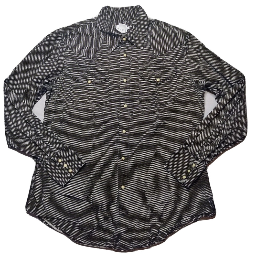 CALVIN KLEIN Men Medium Star-Dotted Pearl Snap Black‎ Button-Up Western Shirt
